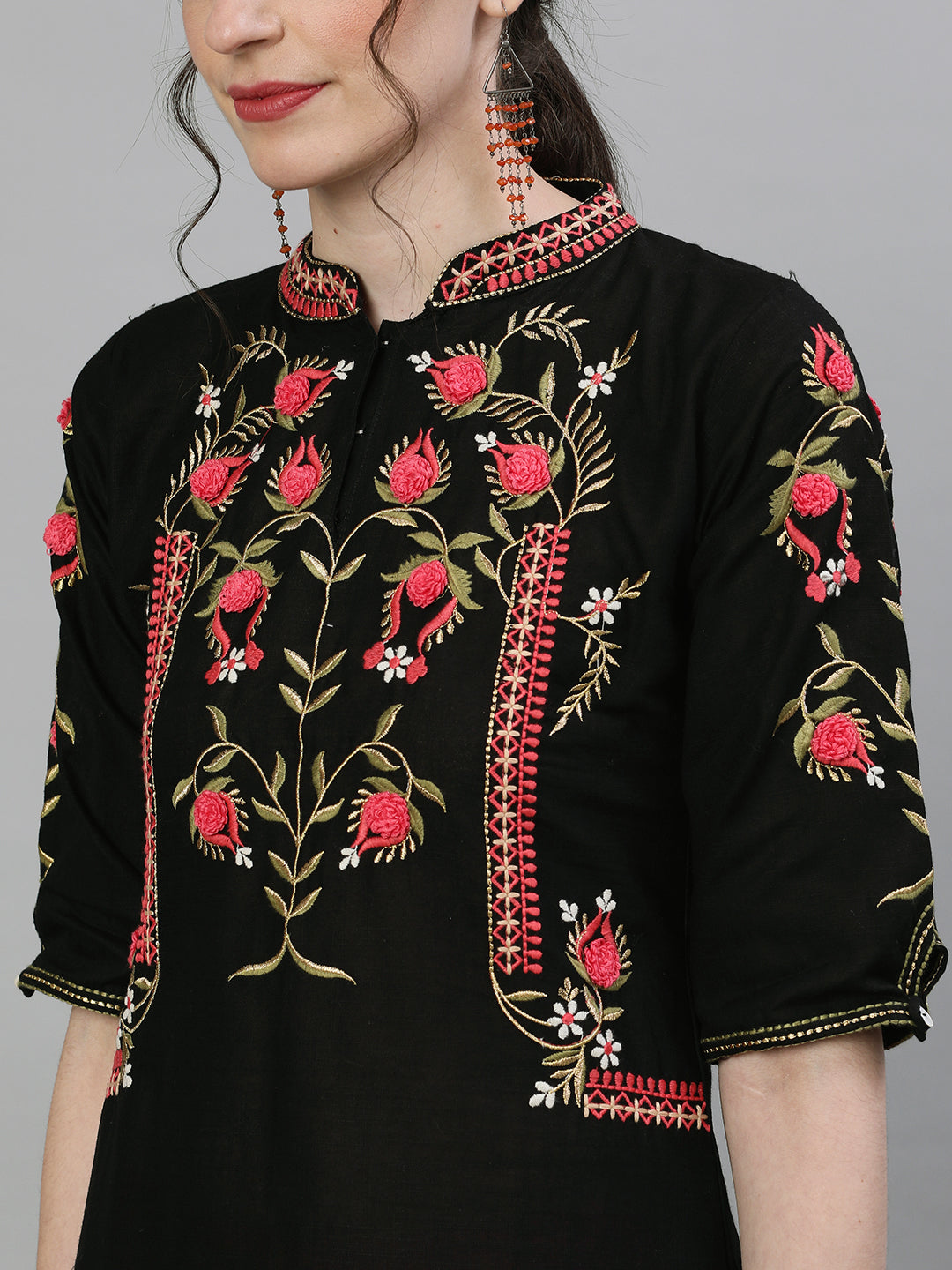 Kusum Black Embroidered Kurta.