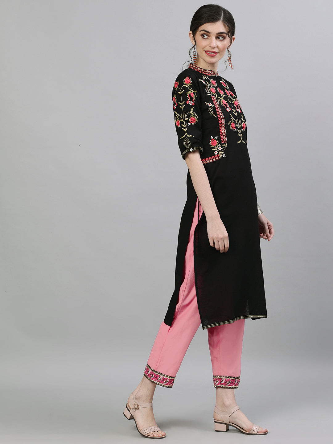 Kusum Black Embroidered Kurta.