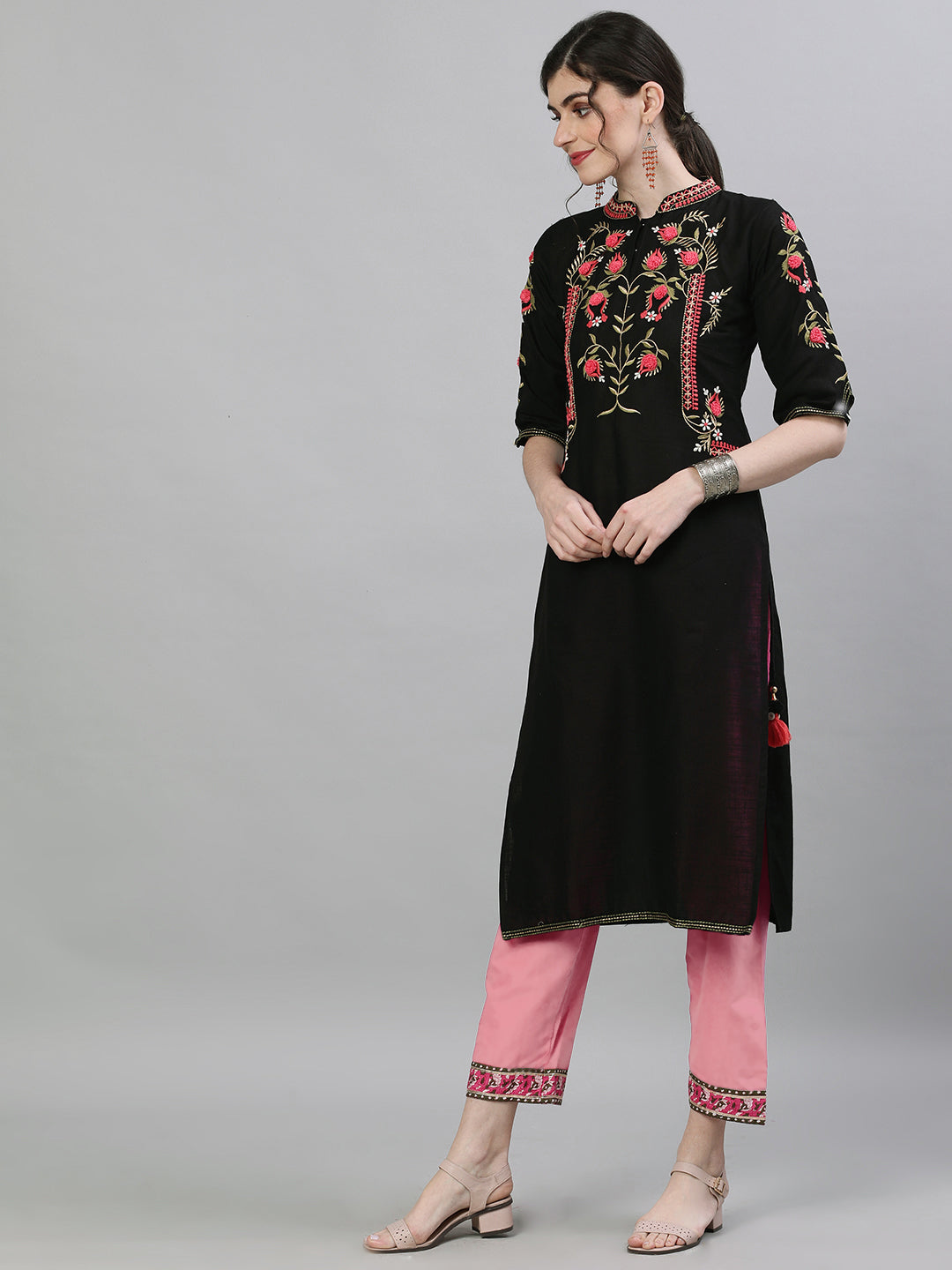 Kusum Black Embroidered Kurta.