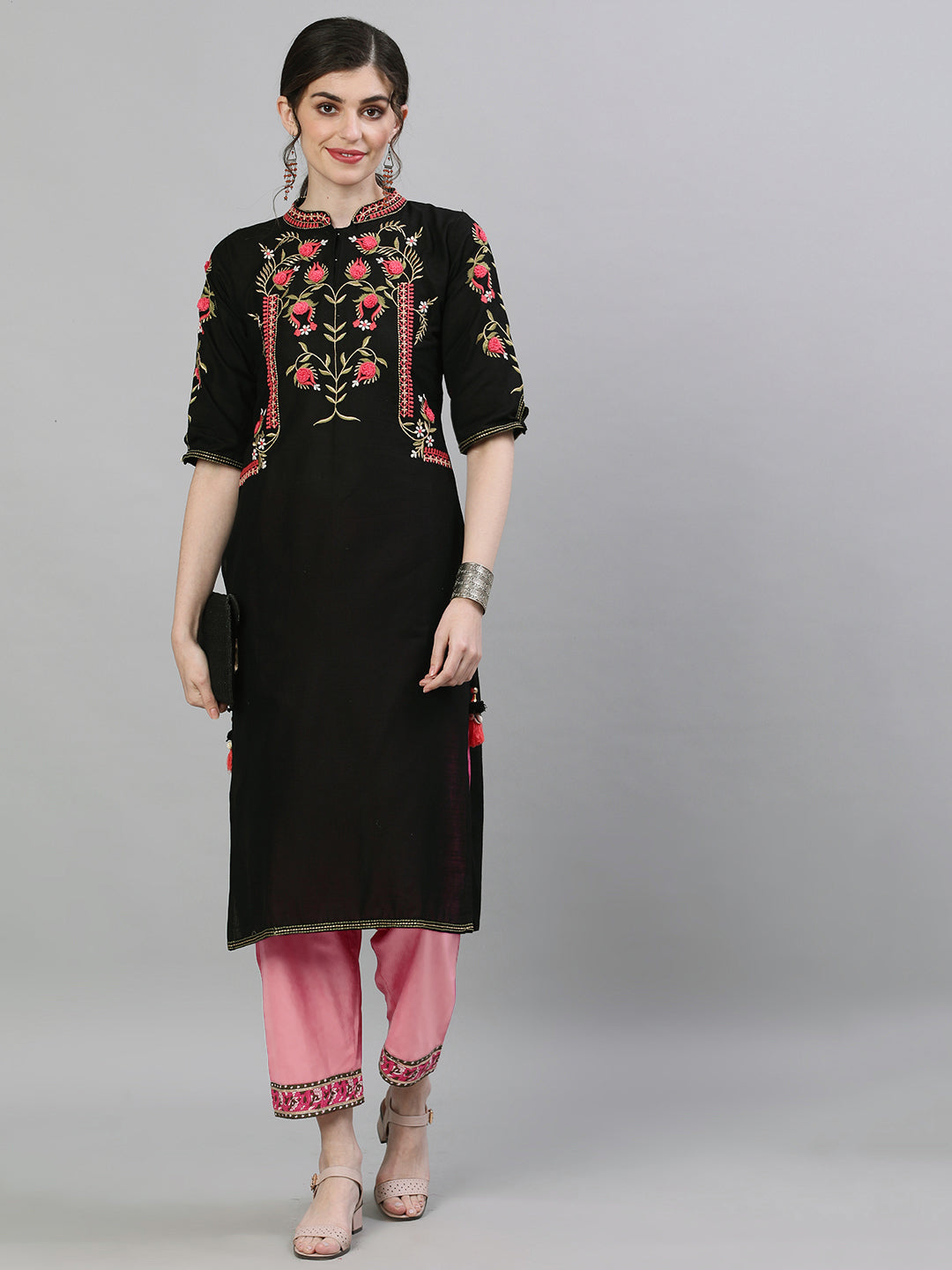 Kusum Black Embroidered Kurta.