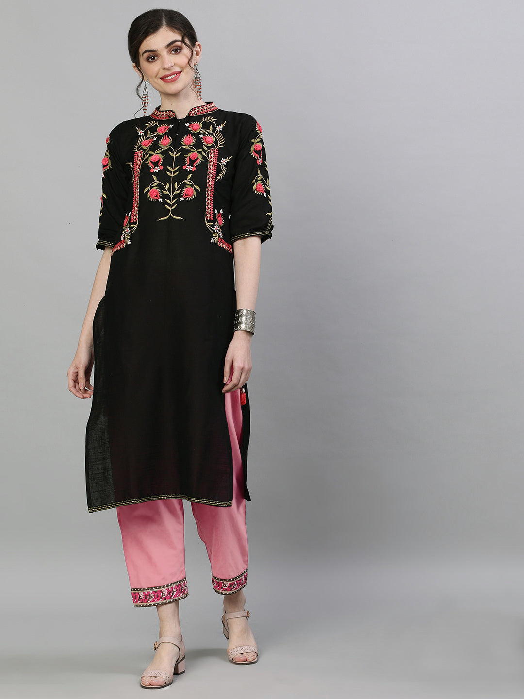 Kusum Black Embroidered Kurta.