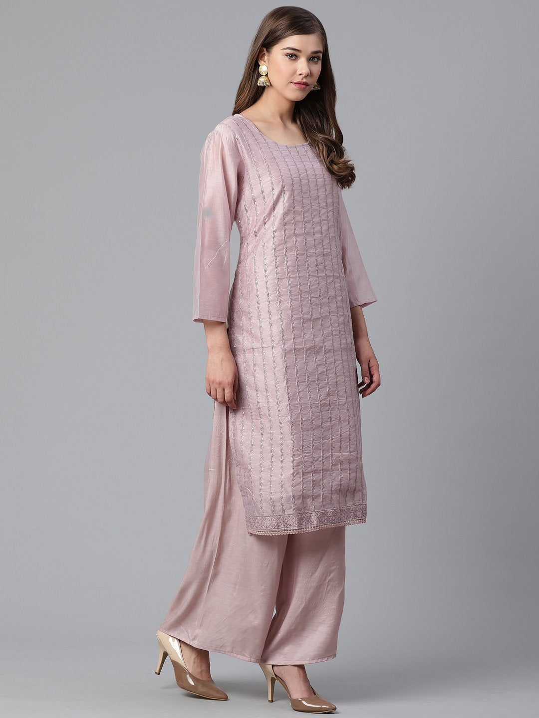 Blush Pink Silk Kurta Set/Jhalak - Chanderi Silk Kurta Set