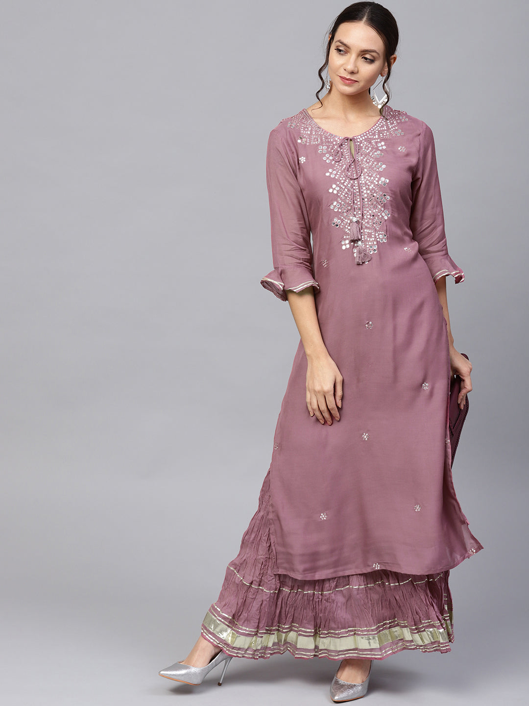 Mauve Kurta Skirt Set