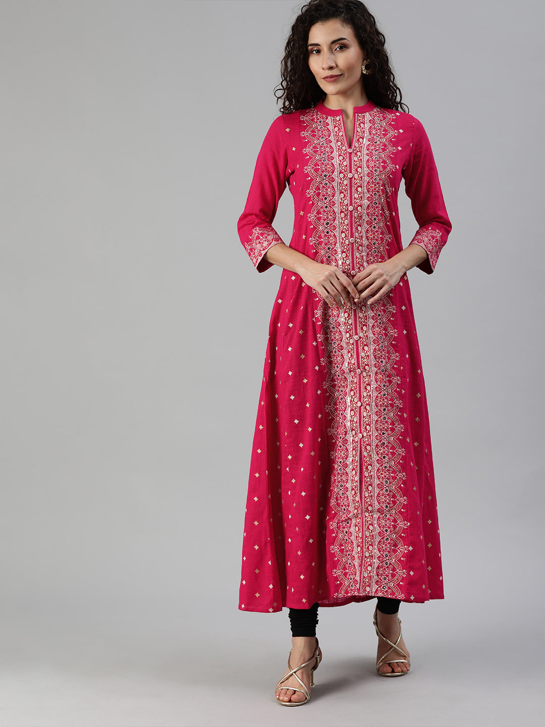 Graceful Cotton Gold Printed  Pink Embellished Straight Kurta Bottom