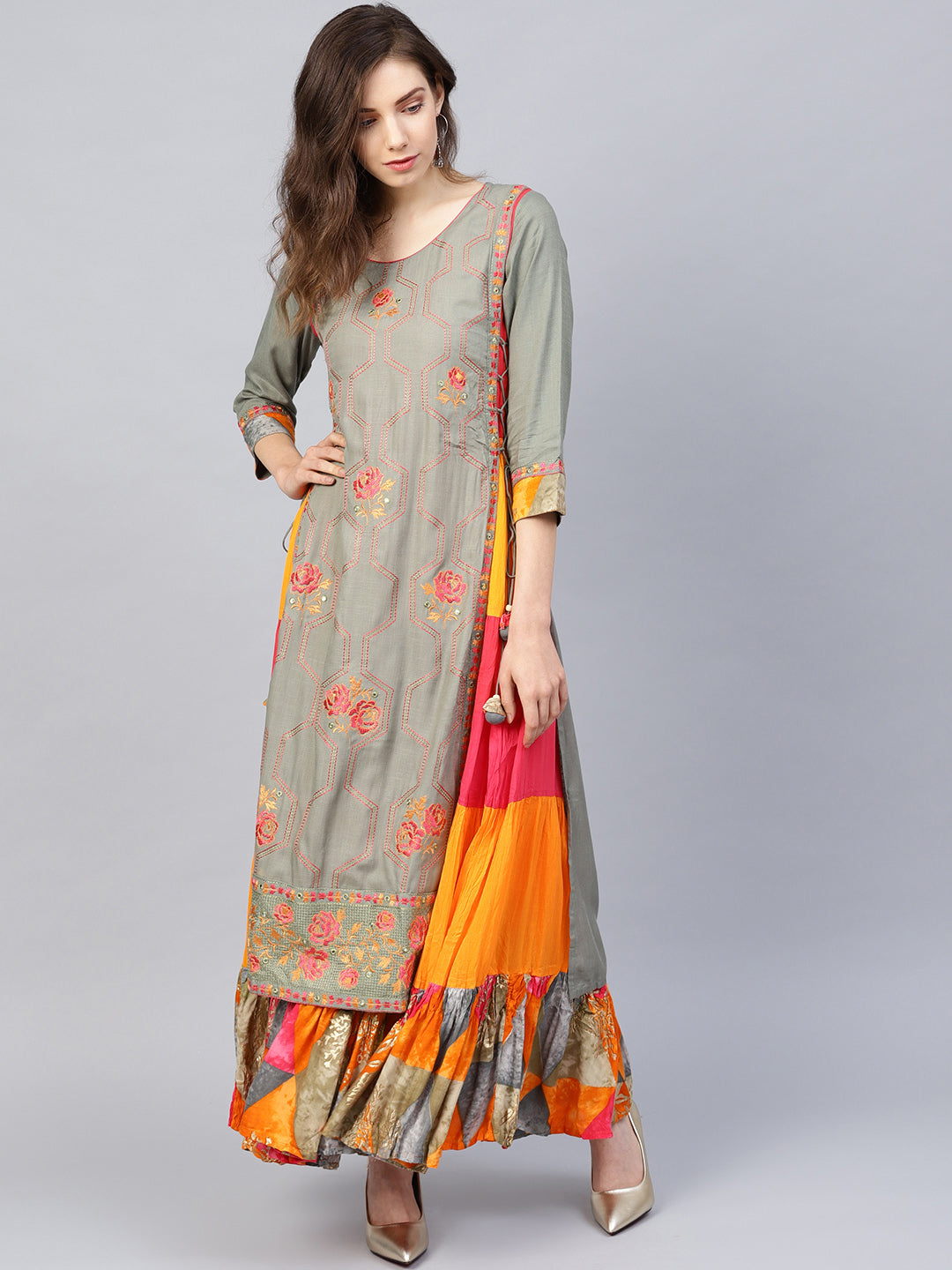 Grey Embroidered Anarkali Kurta