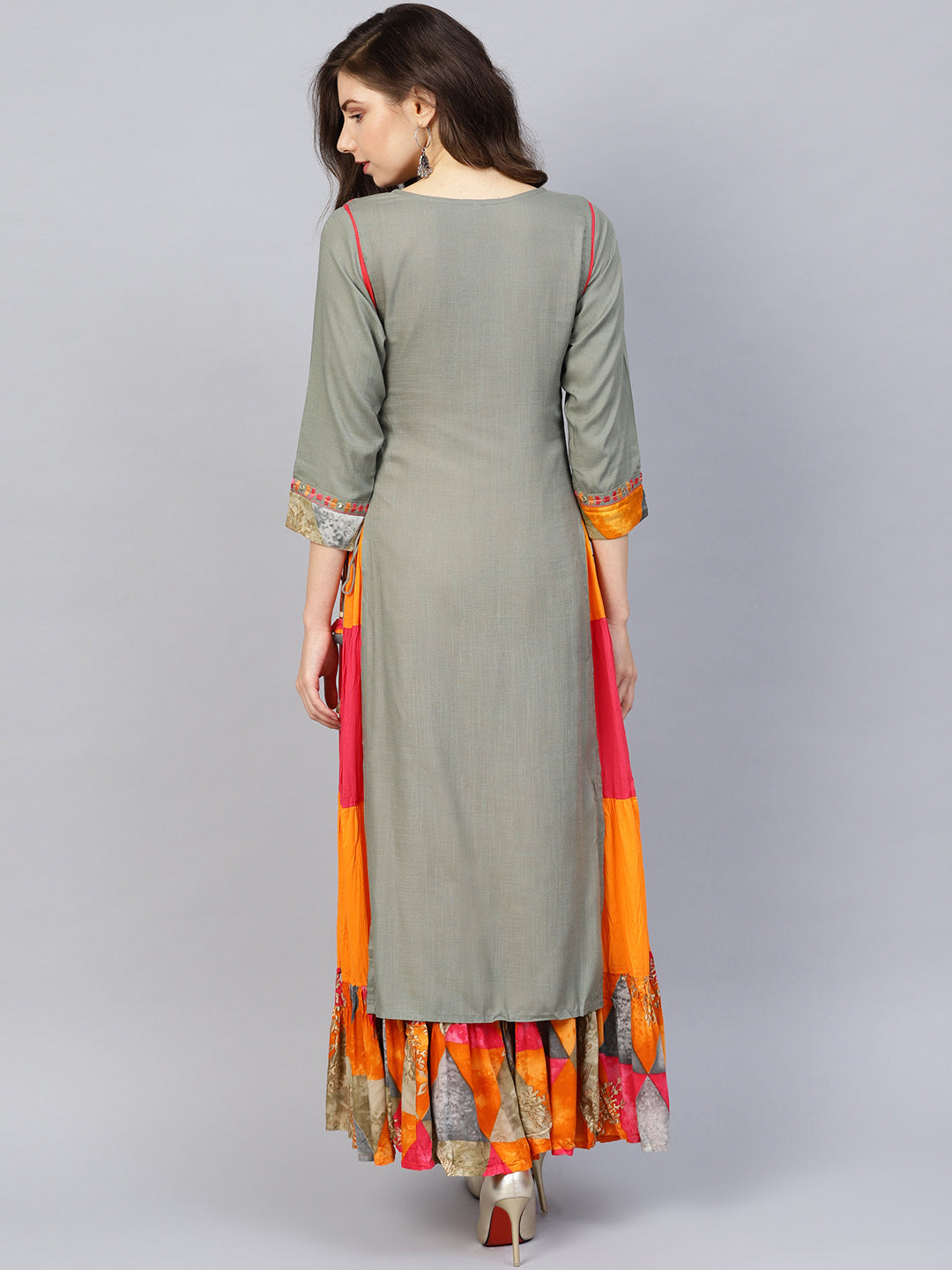 Grey Embroidered Anarkali Kurta