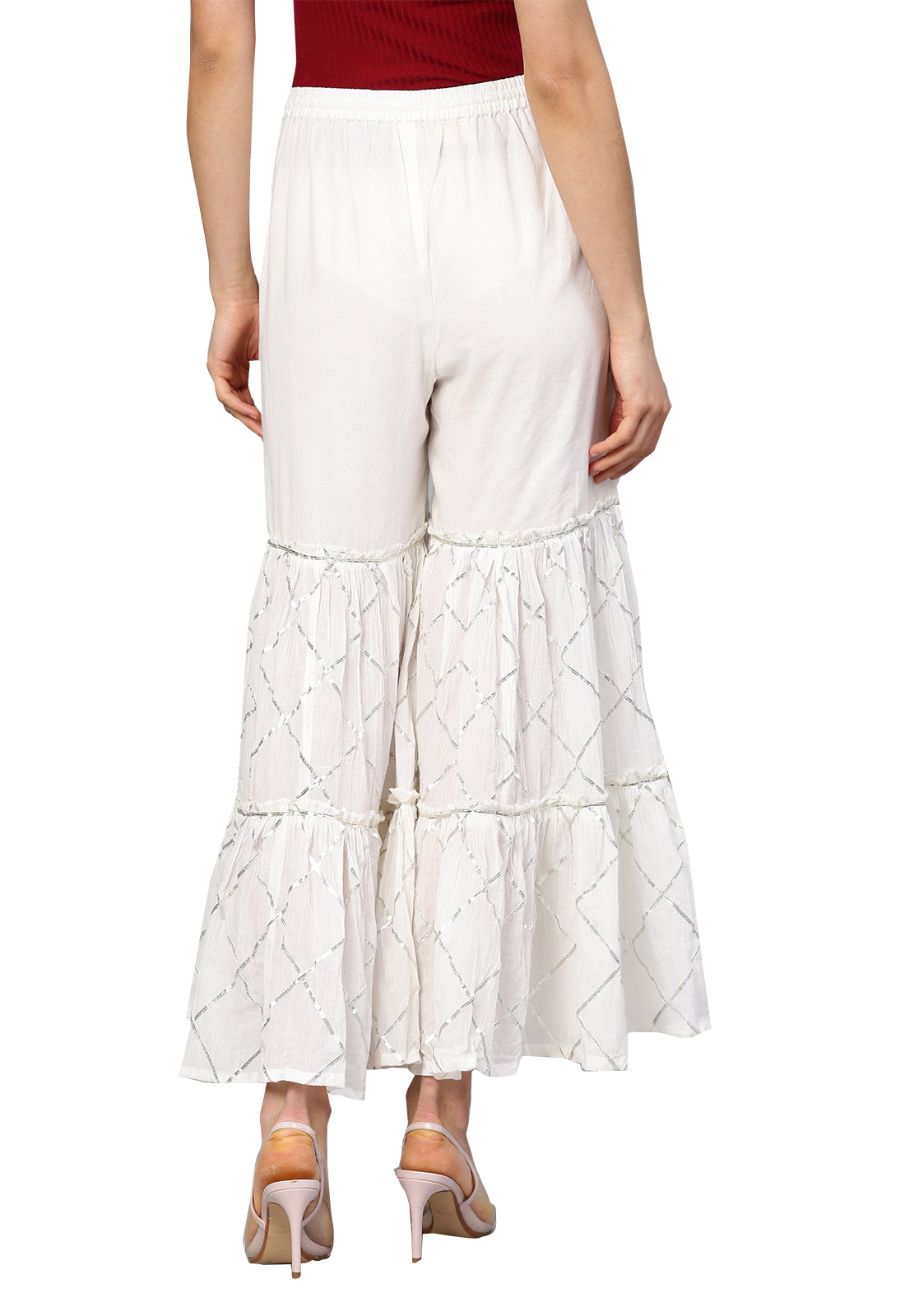 Ishin Women's Cotton White Solid With Gota Patti Work Palazzo