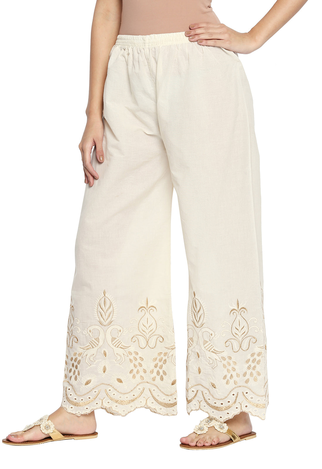 Ishin Rayon Cream Embroiderd Women's Palazzo