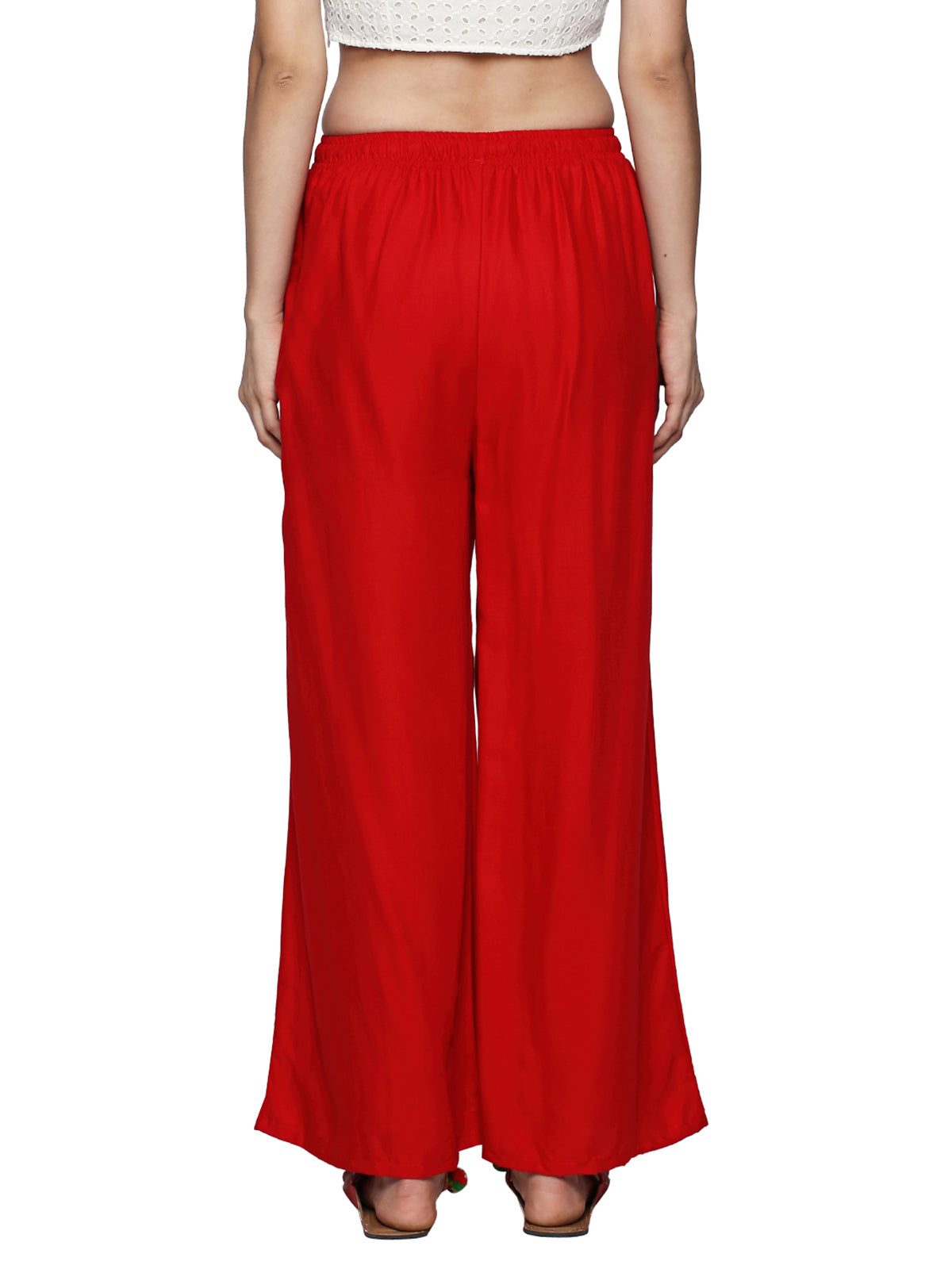 Ishin Rayon Red Solid Flared Women's Palazzo